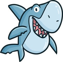 Funny and cute happy shark cartoon illustration