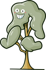 Funny pile green tree smiling cartoon illustration