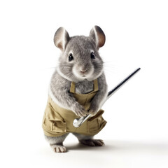 A Chinchilla (Chinchilla) in a miner's outfit, holding a tiny pickaxe.