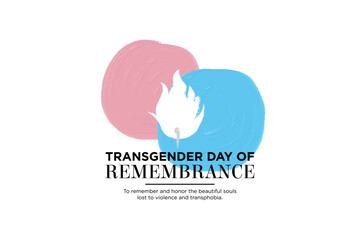 Minimalist Transgender Day of Remembrance Banner with painted trans pride color and white candle on white background. In honor of victims of transphobia. Vector Illustration. EPS 10. - obrazy, fototapety, plakaty
