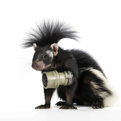 A Skunk (Mephitidae) with a gas mask.