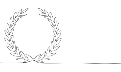 Olive wreath silhouette, one line continuous vector illustration. Line art, outline, hand drawn win banner concept.