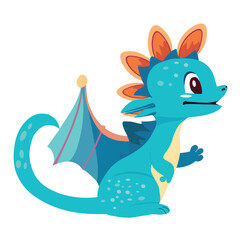 Cute Little Dragon with Wings, Fly Funny Baby Dinosaur Fairy Tale Character Cartoon Style Symbol 2024 Year Vector Illustration