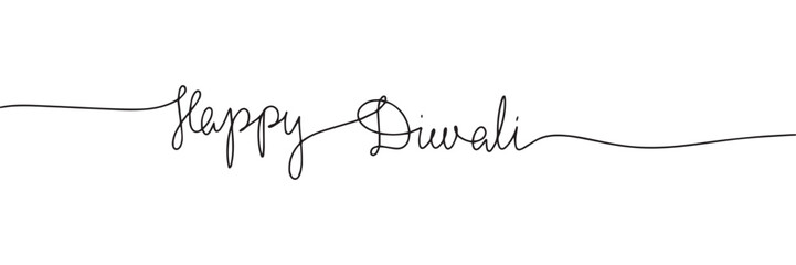 Happy Diwali, phrase, word one line continuous, handwriting, calligraphy text. Vector illustration.