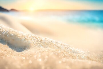 Fototapeta na wymiar Sand With Blue Sea, Beach Summer Defocused Background With Glittering Of Sunlights | Generative AI