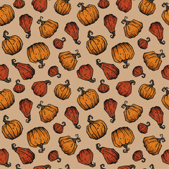 Pumpkin seamless pattern. Can be used for autumn wallpapers, gift wrap paper, textile. Vector.