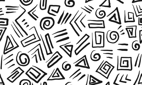 Doodle seamless pattern. Hand drawn Geometric pattern memphis style background. isolated on white background. vector illustration