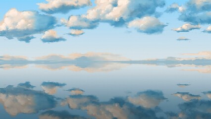 Obraz premium clouds reflection over water in anime style generated Ai