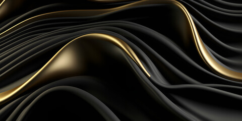 abstract orang, black and gold background with waves 3d wallpaper