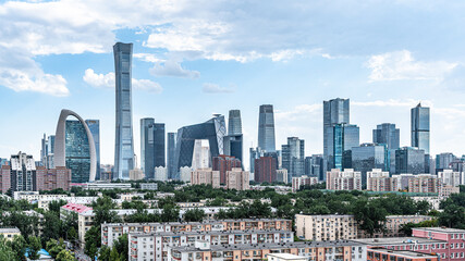 Fototapeta na wymiar China Beijing CBD urban development blue sky and white clouds