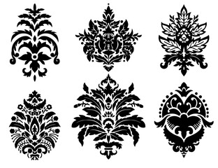 Damask ornaments, flowers and motifs silhouette
