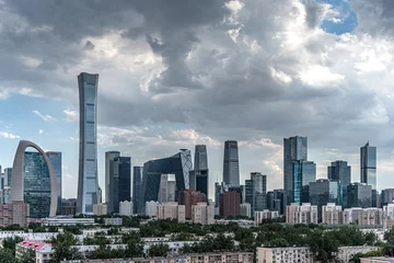 Fotobehang Peking China Beijing CBD Urban Development Sky Dark Clouds