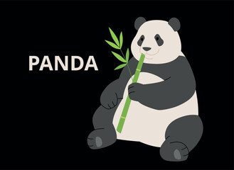 Panda sitting and eating bamboo. simple hand drawn style illustration © MINIWIDE