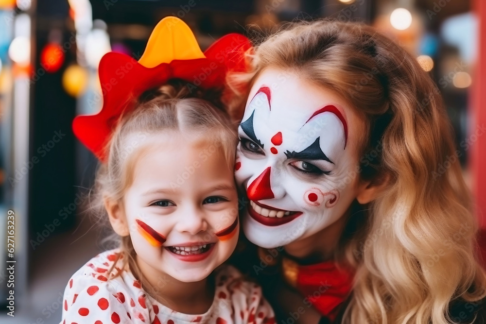 Wall mural Loving mom and daughter preparing for Halloween party. Mother Daughter Halloween.