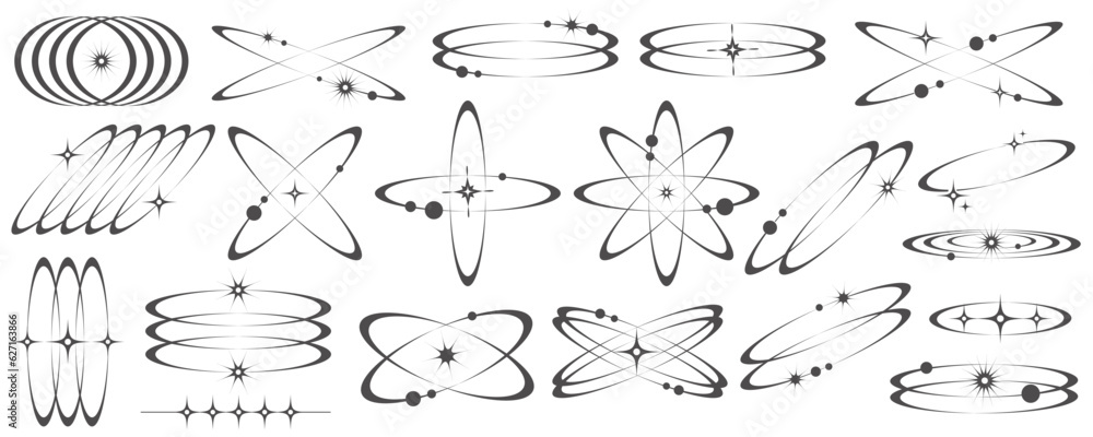 Aufkleber aesthetic shapes with stars. minimal vector shapes in lines with sparkles. abstract modern geometric