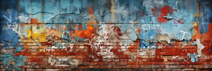 Foto op Plexiglas Grungy Urban Graffiti On A Weathered Brick Wall. Grunge, Urban, Graffiti, Weathered, Brick, Art, Street Art, Vandalism © Ян Заболотний