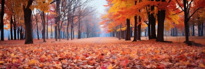 Vibrant Autumn Leaves Creating A Colorful Carpet In The Forest. Capturing Colorful Carpet In Autumn Forest, Creating A Vibrant Autumn Leafscape
