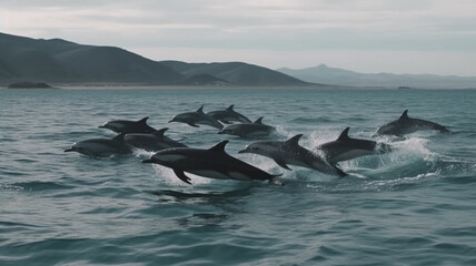 Group of dolphins swimming in the sea