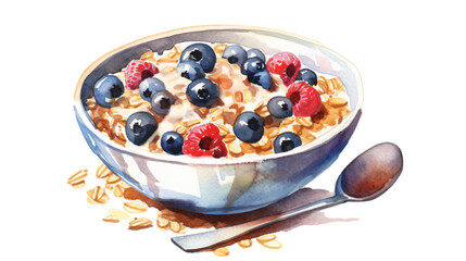 a bowl of delicious muesli with blueberries isolated on transparent background