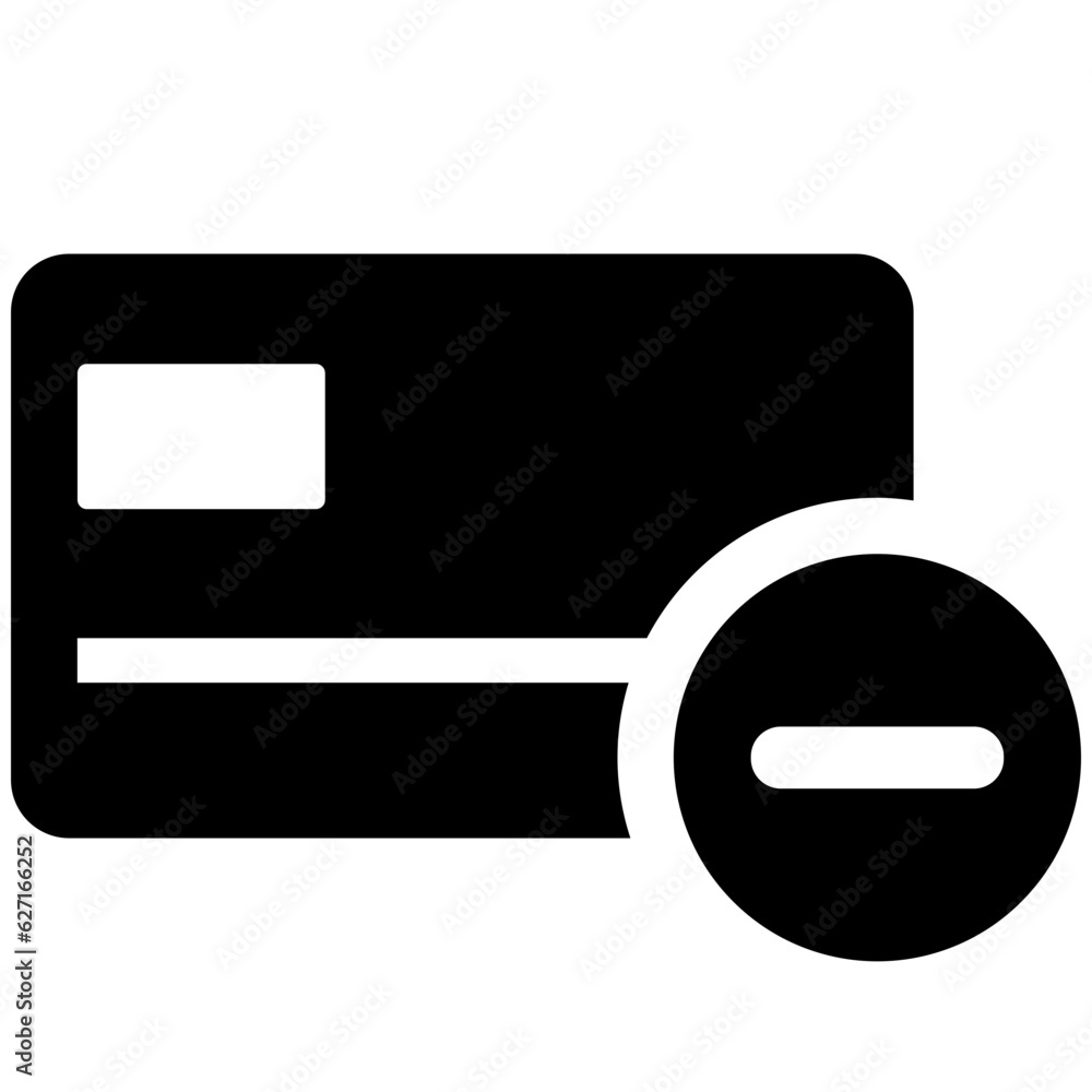 Poster black single remove or delete credit card icon, simple financial blocked payment flat design infogra