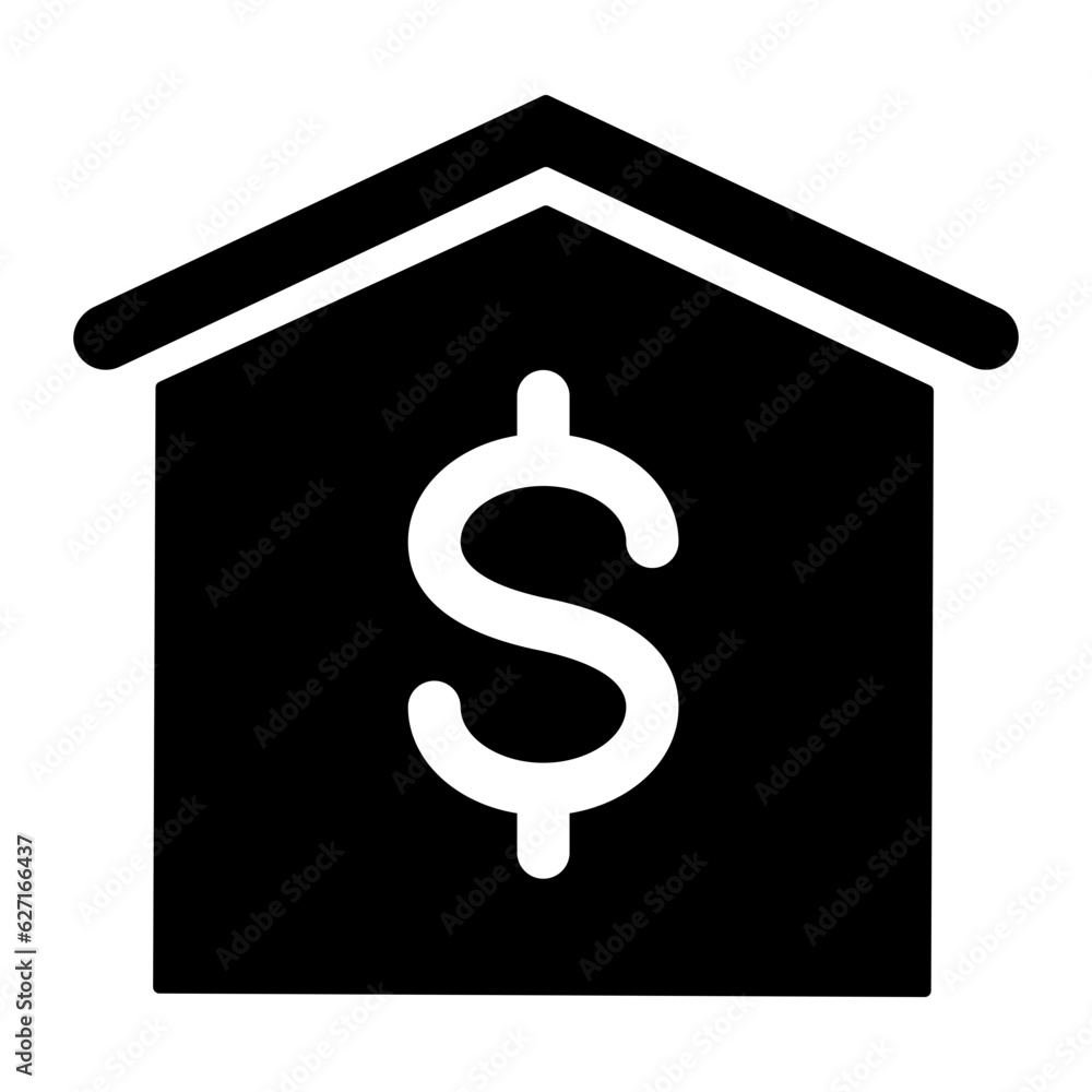 Poster black single house price icon, simple real estate value flat design concept svg for app ads web bann
