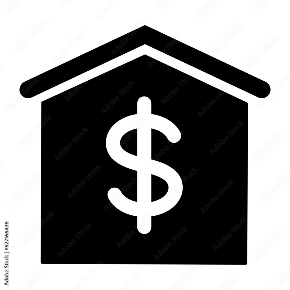 Poster black single house price icon, simple real estate value flat design concept svg for app ads web bann