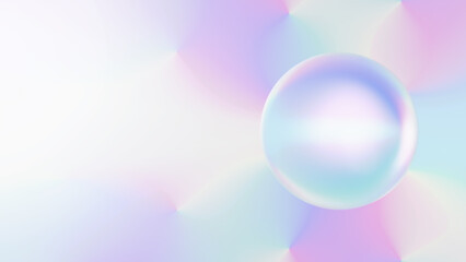 幻想的でカラフルなグラデーション背景と透明な球体。（横長）
