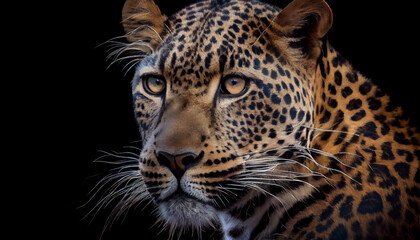 Portrait of a leopard,  Portrait of leopard on black background, Ai generated image 