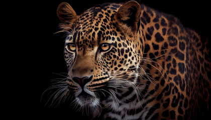 Fototapeta na wymiar Close up Portrait of a leopard, Portrait of leopard on black background, Ai generated image 