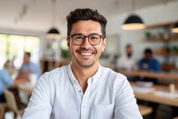 Obraz premium Male teacher during a class with students in the background. AI Generated.