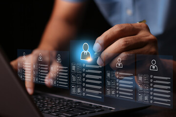 Hr, HRM, Human resources management concept. Check resume, Screening employee information, job applicants, Employees must complete the online survey form, answer the test questions.