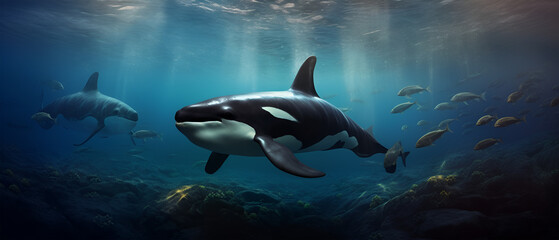 Large orca in the sea, Generative ai