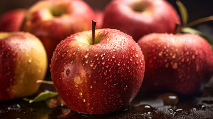 Red apples with drops of water on it, Generative ai