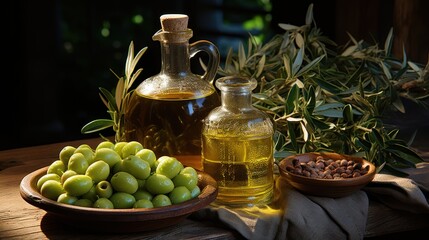 green olives and oil, ai generative