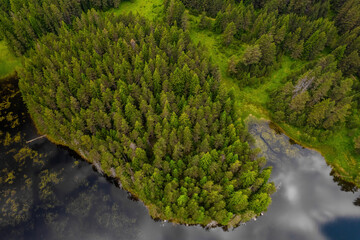 Shiroka polyana beautiful nature of lakes aerial view
