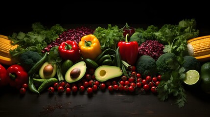 Obraz na płótnie Canvas Organic Delights: Fresh Raw Vegetables and Black Beans on Chalkboard Frame