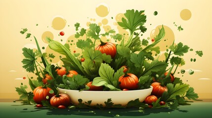 Nature's Bounty: Vector Paper Cut Illustration of Fresh Vegetables in the Pot