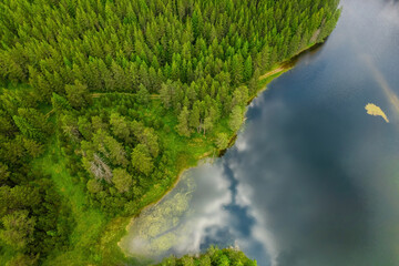 Shiroka polyana beautiful nature of lakes aerial view