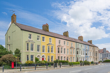 Row of Colorful houses overlooking the Menai Strait in Beaumaris on the island of Anglesey in North Wales