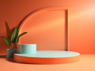 Abstract minimalistic contrast scene with geometric shapes. Orange and green visualization AI