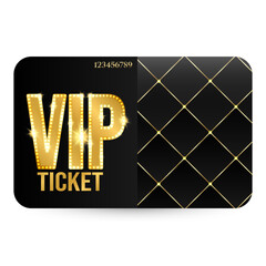 VIP ticket with glitter black and gold pattern. Vector illustration