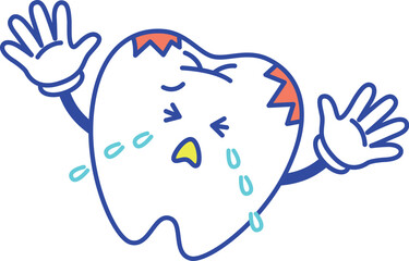 虫歯なって泣いている歯のキャラクター