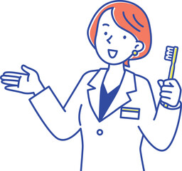 歯ブラシを持ってアドバイスする女性の歯科医