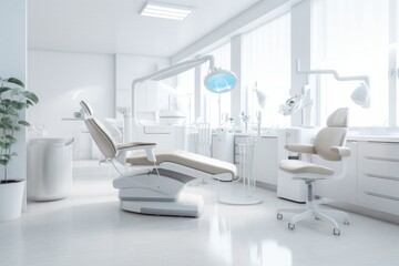 Dentist office white interior with medical equipment - obrazy, fototapety, plakaty