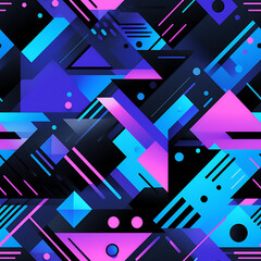 Seamless Tech Fusion: Abstract Blue, purple, Black Seamless Print, Perfect for Various Designs. - High-tech visuals, Versatile print for multiple uses, Futuristic pattern. 