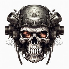 skull wearing night vision tactical helmet, suitable for t shirt, badge, logo design vintage. AI Generative. - obrazy, fototapety, plakaty