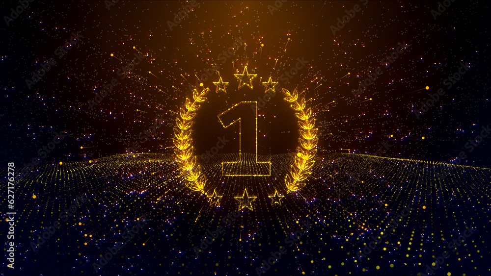 Poster abstract celebration golden brown award number one symbol dotted lines particle space effect with wa