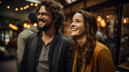 Obraz premium Young and cheerful friends having relaxed conversation celebrates the beauty of nature