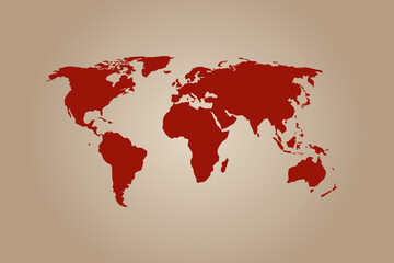Red colored world map isolated on plain background for your design - vector illustration