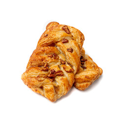 Maple Pecan Puff Pastry Isolated, Danish Plaits Pastries with Maple Syrup and Pecan Nuts, Breakfast...